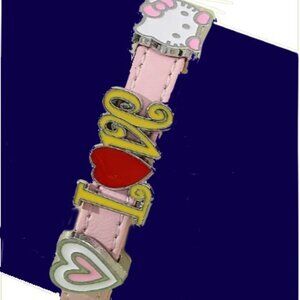 Pink Faux Leather Buckle Bracelet with 3 Slide Charms Hello Kitty & Heart & LOVE
